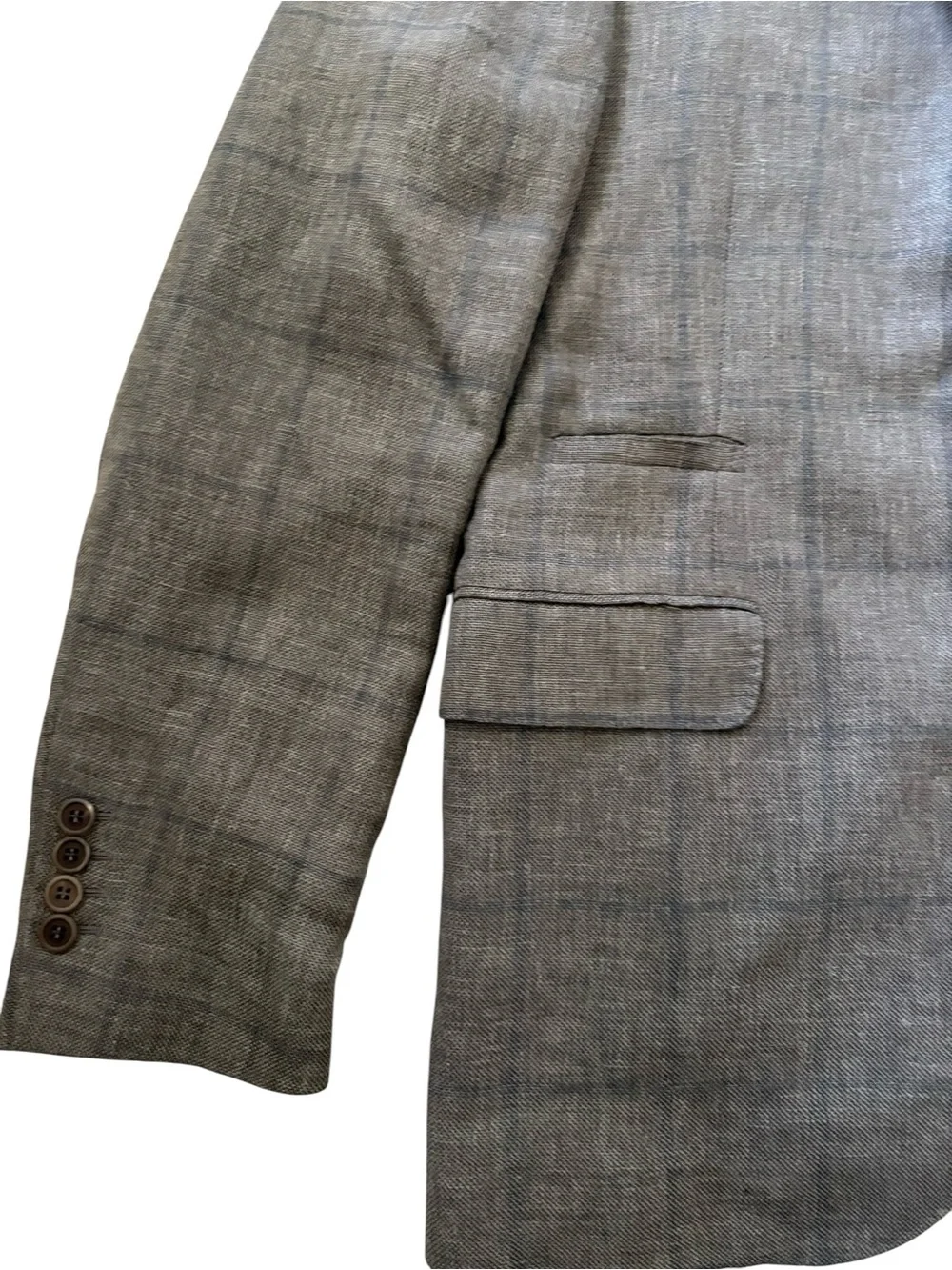 Brunello Cucinelli Linen Wool Silk Gray Windowpane Plaid Blazer Sport Coat IT 54